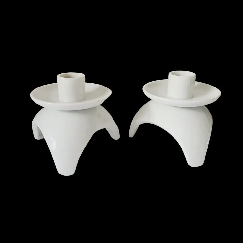 PAIR of Otagiri White Porcelain Tripod Taper Candle Holders  MCM‎ Mid-Century - Picture 2 of 4